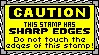 A stamp with a border of saw blades that says the words 'caution, this stamp has sharp edges, do not touch the edges of this stamp'